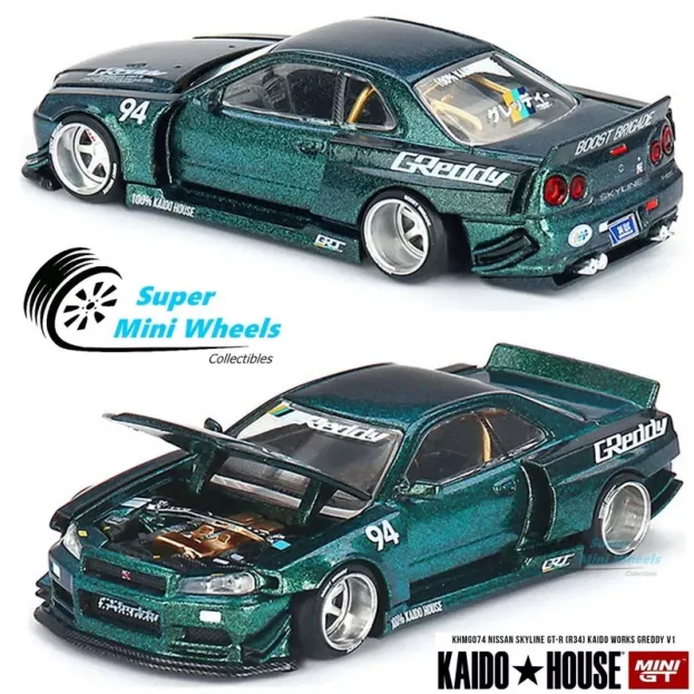 Mini-GT Nissan Skyline Gt-r r34 N 94 Kaido Works Greddy V1 Coupe 2007 1:64 KHMG074