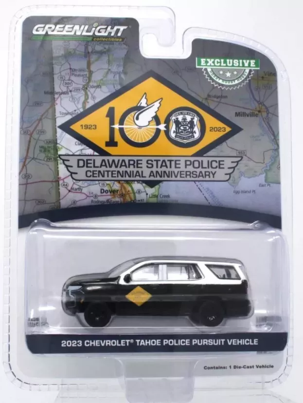 Greenlight Chevrolet Tahoe Police Persuit Delaware State Police 2023 1:64 30487