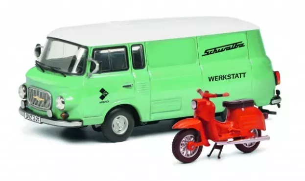 Schuco Barkas B1000 Van 1965 + Schwalbe Kr51 1 1968 1:43 450365400