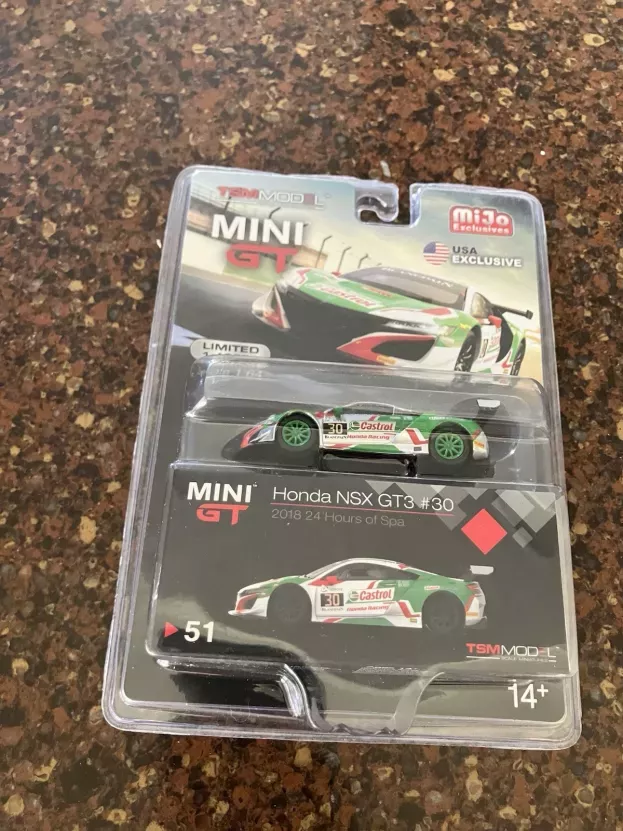 Mini-GT Honda Nsx Gt3 Team Castrol Honda Racing N 30 24h Spa 2018 R.patrese L.depailler E.guerrieri B.baguette 1:64 MGT00051-L