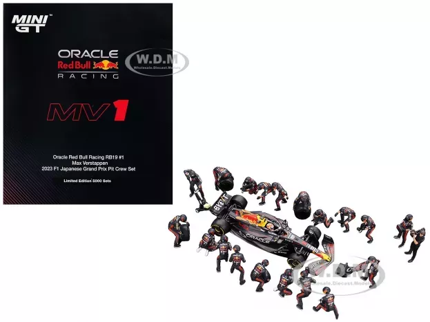 Mini GT Red Bull F1 Diorama Pit Stop Rb19 Team Oracle Red Bull Racing N 1 World Champion Winner Japan Gp 2023 Max Verstappen With Crew Figures 1:64 MGTS0014