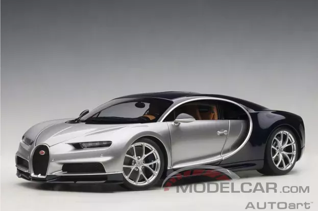 AUTOart Bugatti Chiron Argent Silver Atlantic Blue 2017 1:18 70992