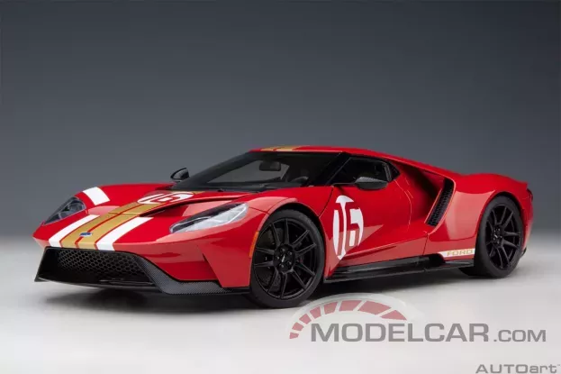 AUTOart Ford GT 2022 Alan Mann Heritage Edition Alan Mann Red with Gold stripes and Frozen White accents 1:18 72927