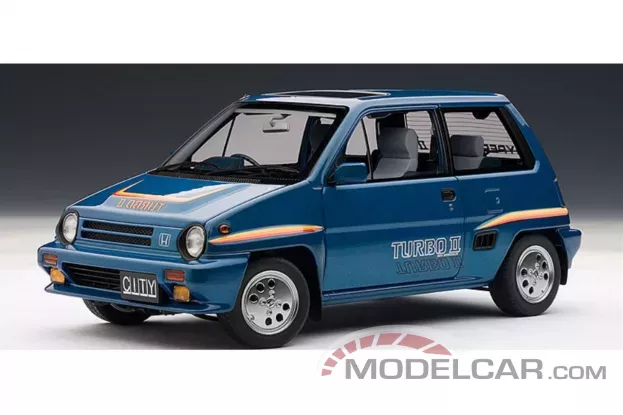 AUTOart Honda City Turbo II Blue with Stripes and Motocompo in White 1:18 73283