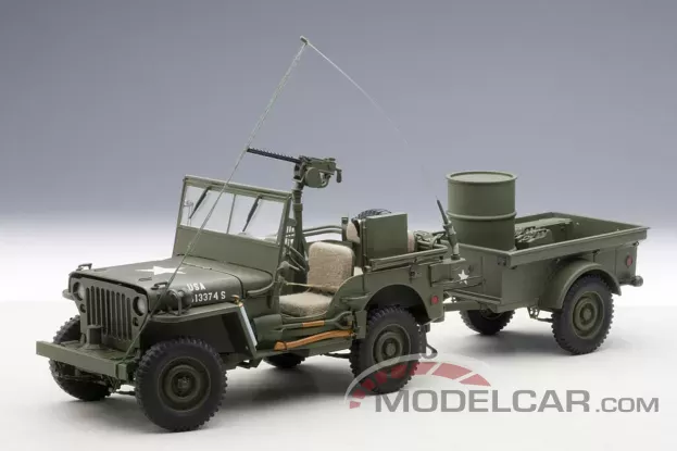 AUTOart Jeep Willys Army Green with trailer 1:18 74016