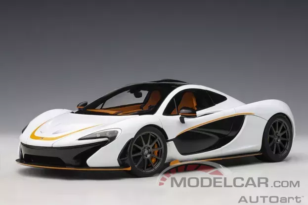 AUTOart McLaren P1 Alaskan Diamond White with Orange Accents 1:18 76064