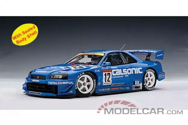 AUTOart Nissan Skyline GT-R R34 2002 JGTC Calsonic 12 Commemorative Edition with Kazuyoshi Hoshino Driver Figure and Display Case 1:18 80284