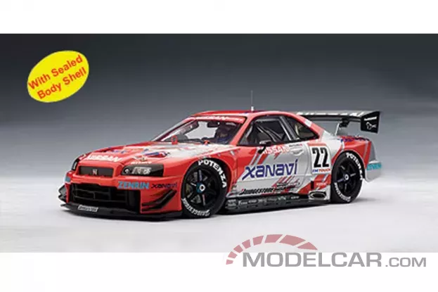 AUTOart Nissan Skyline GT-R R34 JGTC 2002 Xanavi Nismo 22 Commemorative Edition with Satoshi Motoyama Driver Figure and Display Case 1:18 80285