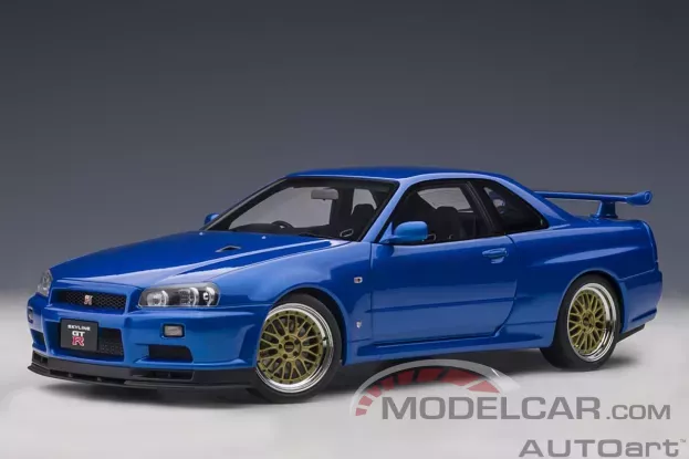 AUTOart Nissan Skyline GT-R R34 V-Spec II with BBS LM wheels Bayside Blue 1:18 77409