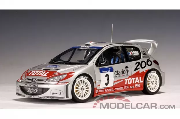 AUTOart Peugeot 206 WRC 2002 G.Panazzi H.Panizzi 3 Winner of Rally Tour De Corse 1:18 80256