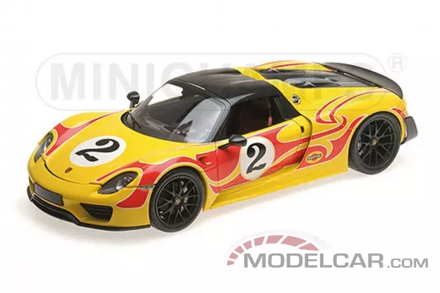 Minichamps Porsche 918 Spyder 2013 with Weissach Package Yellow with red stripes 1:18 110062446