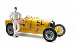 CMC Bugatti T35 Yellow Livery With a Female Racer Figurine M-100 B-017